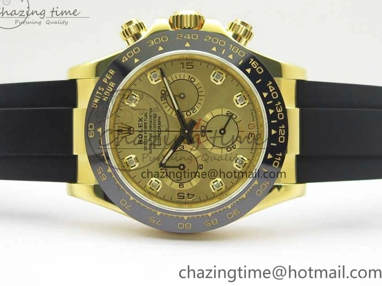 0412 Daytona 116518 Noob 1:1 Best Edition YG Plated 904L SS Case Goid Diamonds Dial on Black Rubber Strap SA4130 V4 (Free Extra Strap) Versatile 2587